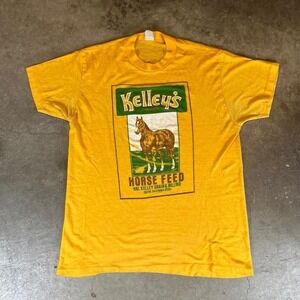 Vintage 80s Kelley's Horse Feed yellow single stitch cotton t-shirt Mens Medium